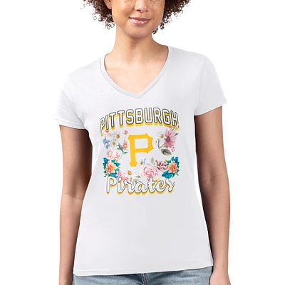 Women's G-III 4Her by Carl Banks Pittsburgh Pirates Super-Slim Fit Lightweight Flowers Graphic V-Neck T-Shirt