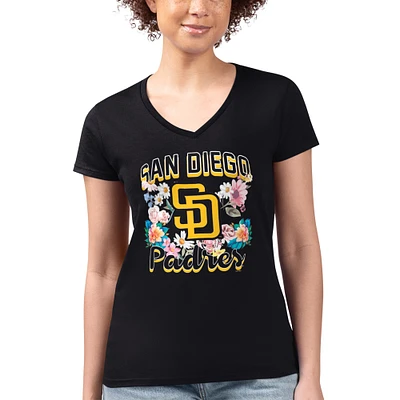 Women's G-III 4Her by Carl Banks San Diego Padres Super-Slim Fit Lightweight Flowers Graphic V-Neck T-Shirt