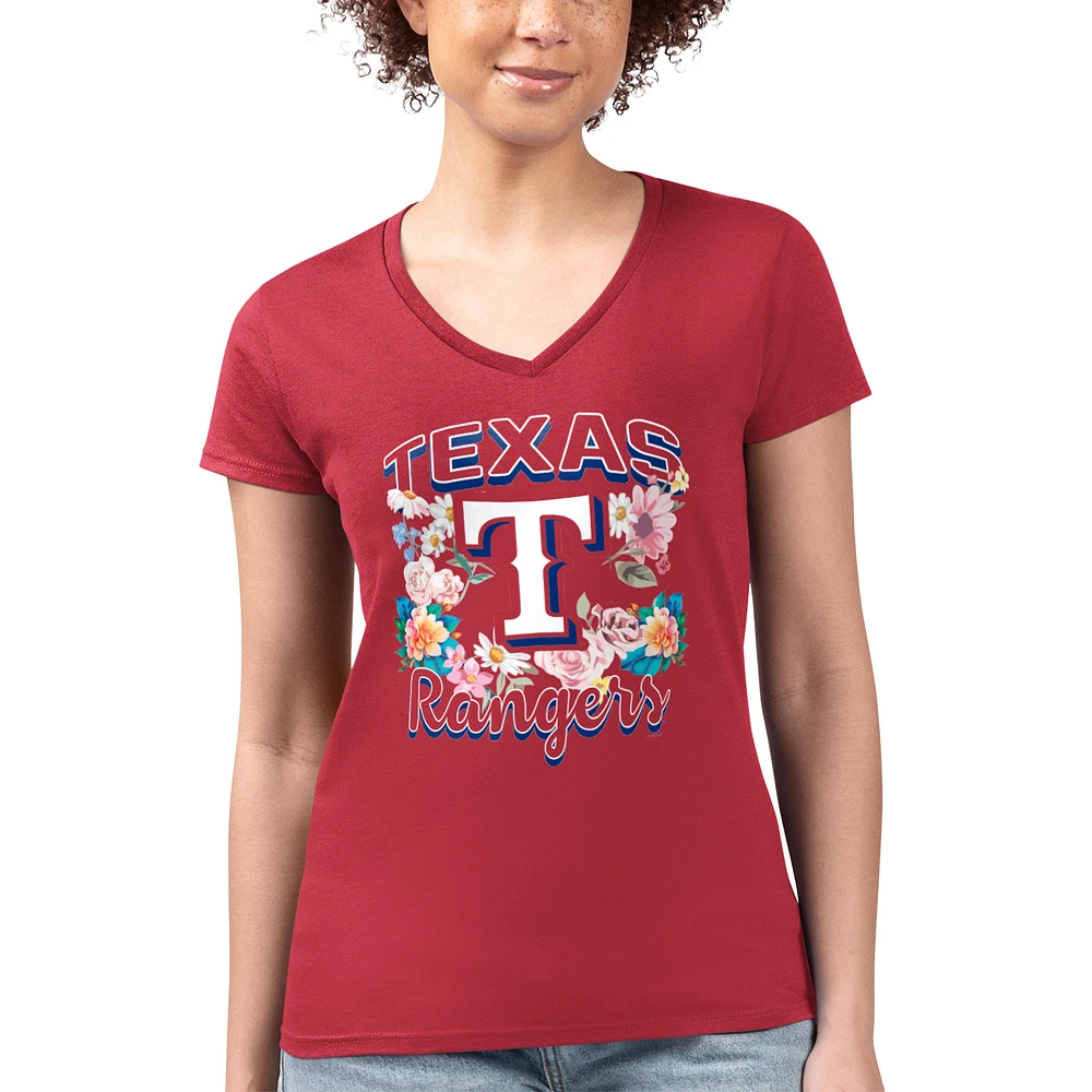 Women's G-III 4Her by Carl Banks Texas Rangers Super-Slim Fit Lightweight Flowers Graphic V-Neck T-Shirt