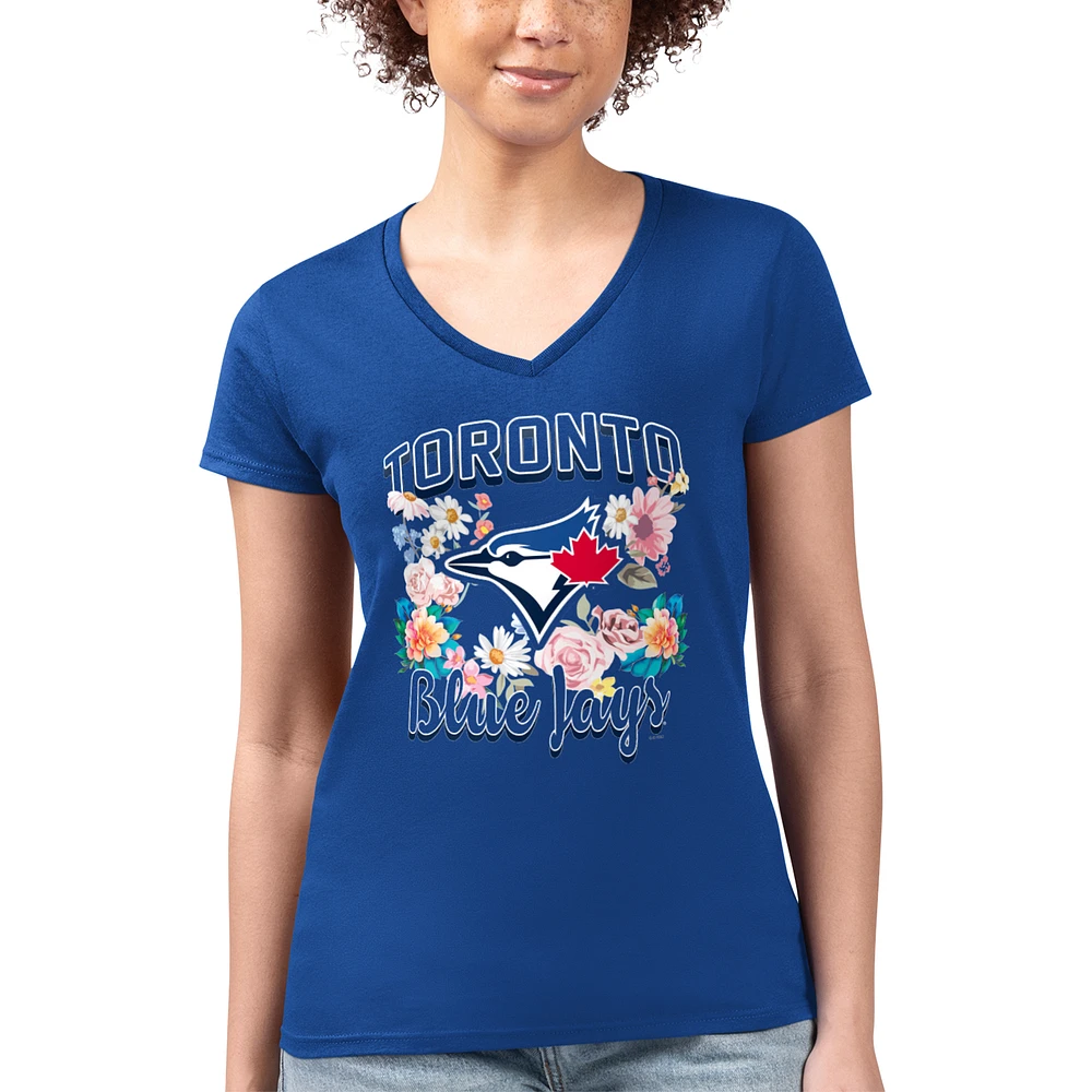 Women's G-III 4Her by Carl Banks Royal Toronto Blue Jays Super-Slim Fit Lightweight Flowers Graphic V-Neck T-Shirt