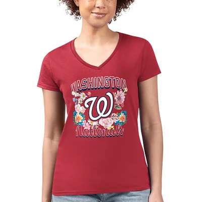 Women's G-III 4Her by Carl Banks Washington Nationals Super-Slim Fit Lightweight Flowers Graphic V-Neck T-Shirt