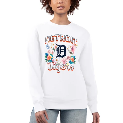 Women's G-III 4Her by Carl Banks White Detroit Tigers Flowers Graphic Pullover Sweatshirt