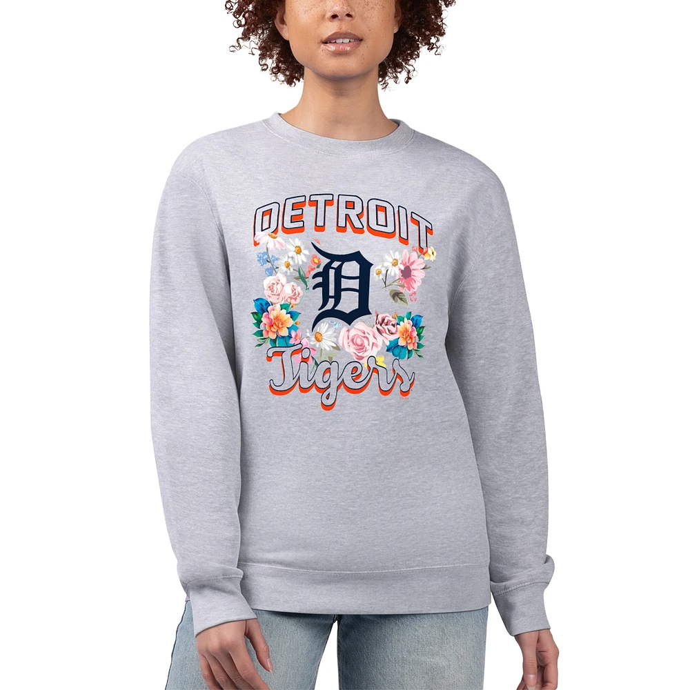 Women's G-III 4Her by Carl Banks Heather Gray Detroit Tigers Flowers Graphic Pullover Sweatshirt