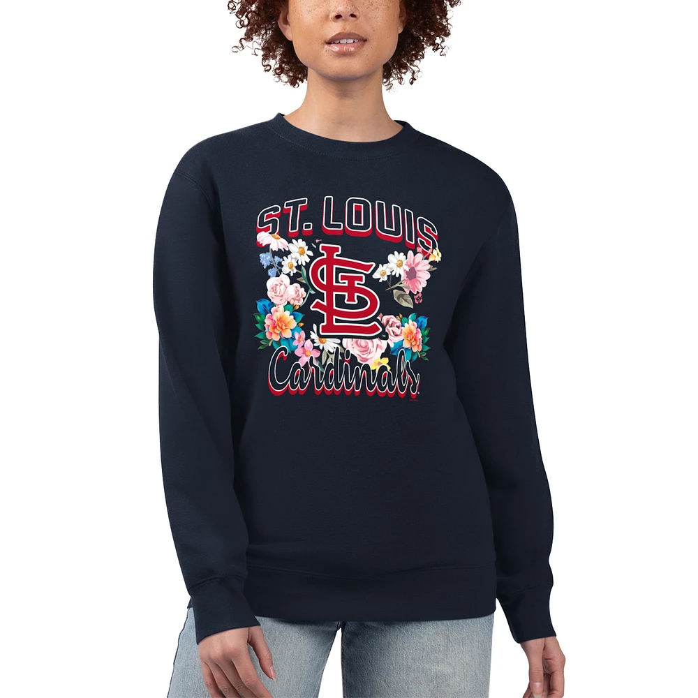 Women's G-III 4Her by Carl Banks Navy St. Louis Cardinals Flowers Graphic Pullover Sweatshirt