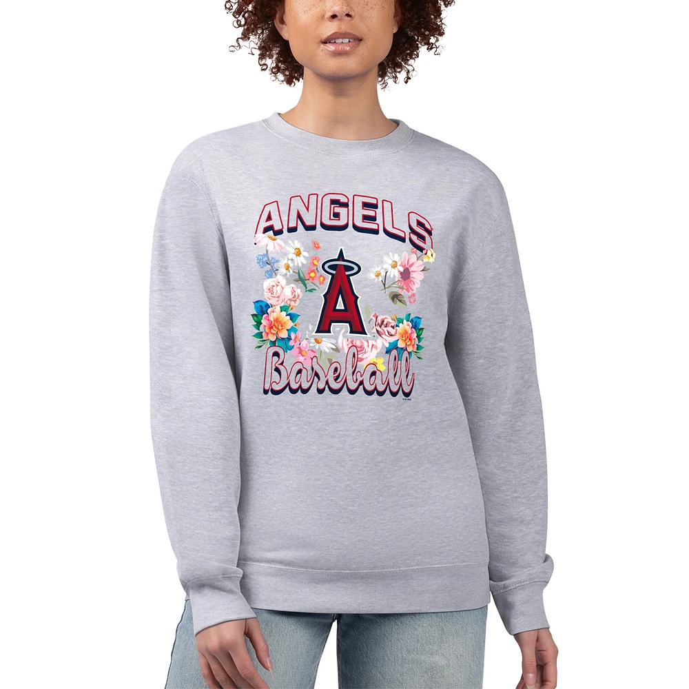 Women's G-III 4Her by Carl Banks Heather Gray Los Angeles Angels Flowers Graphic Pullover Sweatshirt