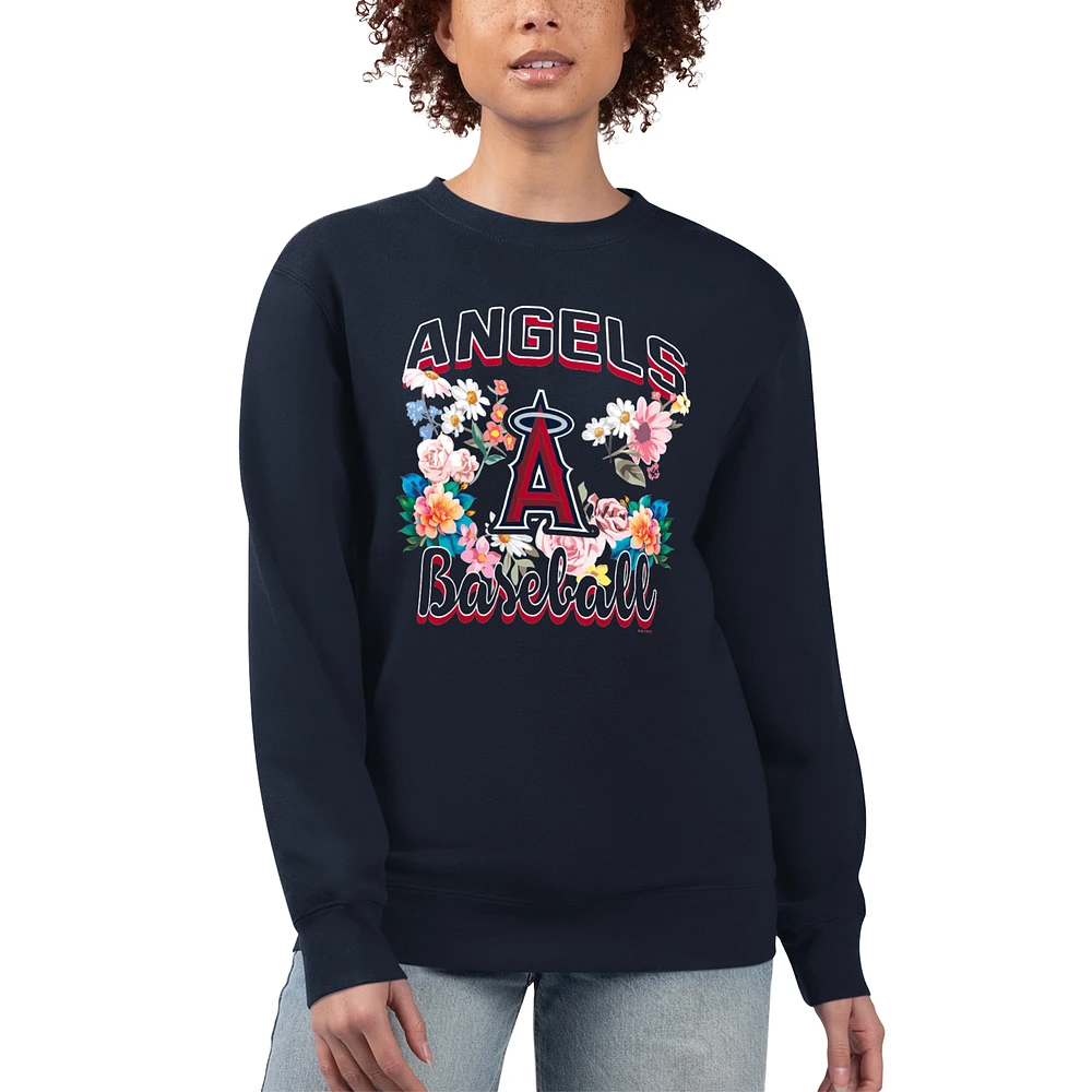 Women's G-III 4Her by Carl Banks Navy Los Angeles Angels Flowers Graphic Pullover Sweatshirt
