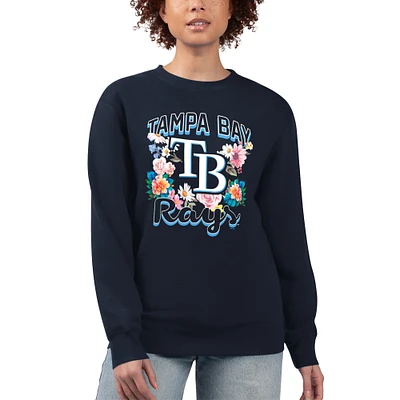Women's G-III 4Her by Carl Banks Navy Tampa Bay Rays Flowers Graphic Pullover Sweatshirt