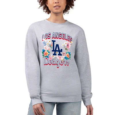 Women's G-III 4Her by Carl Banks Heather Gray Los Angeles Dodgers Flowers Graphic Pullover Sweatshirt