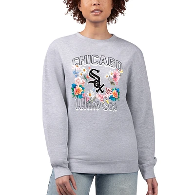 Women's G-III 4Her by Carl Banks Heather Gray Chicago White Sox Flowers Graphic Pullover Sweatshirt