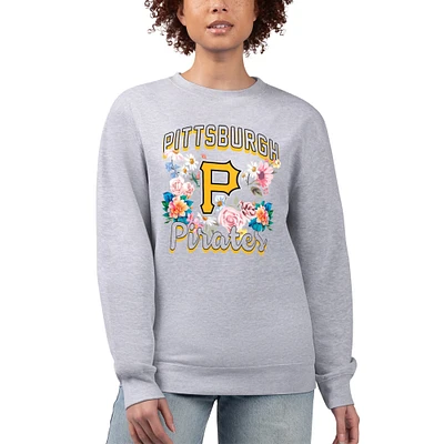 Women's G-III 4Her by Carl Banks Heather Gray Pittsburgh Pirates Flowers Graphic Pullover Sweatshirt