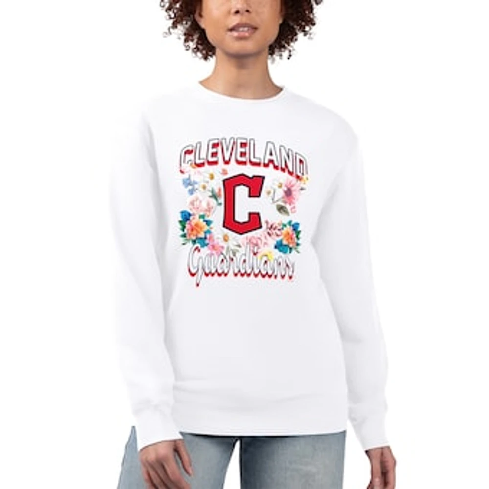 Women's G-III 4Her by Carl Banks White Cleveland Guardians Flowers Graphic Pullover Sweatshirt