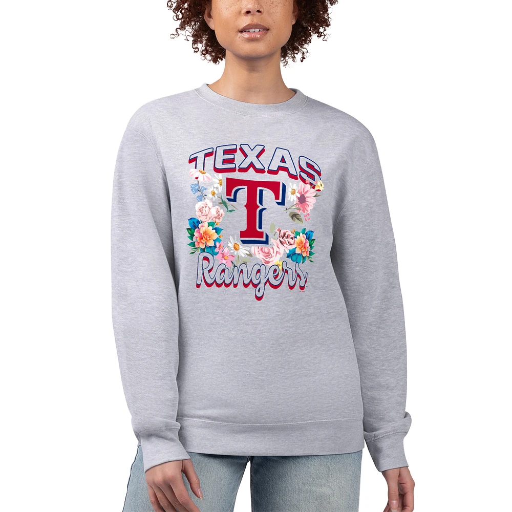 Women's G-III 4Her by Carl Banks Heather Gray Texas Rangers Flowers Graphic Pullover Sweatshirt