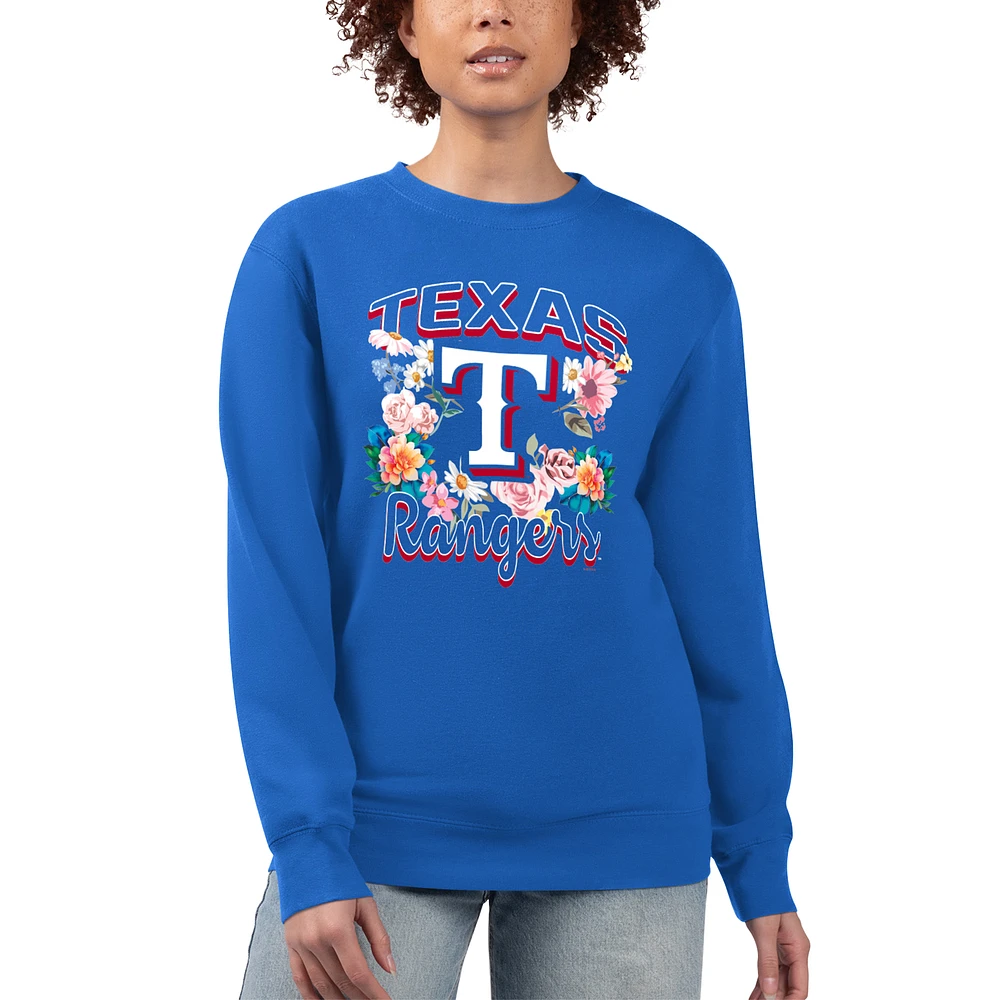 Women's G-III 4Her by Carl Banks Royal Texas Rangers Flowers Graphic Pullover Sweatshirt