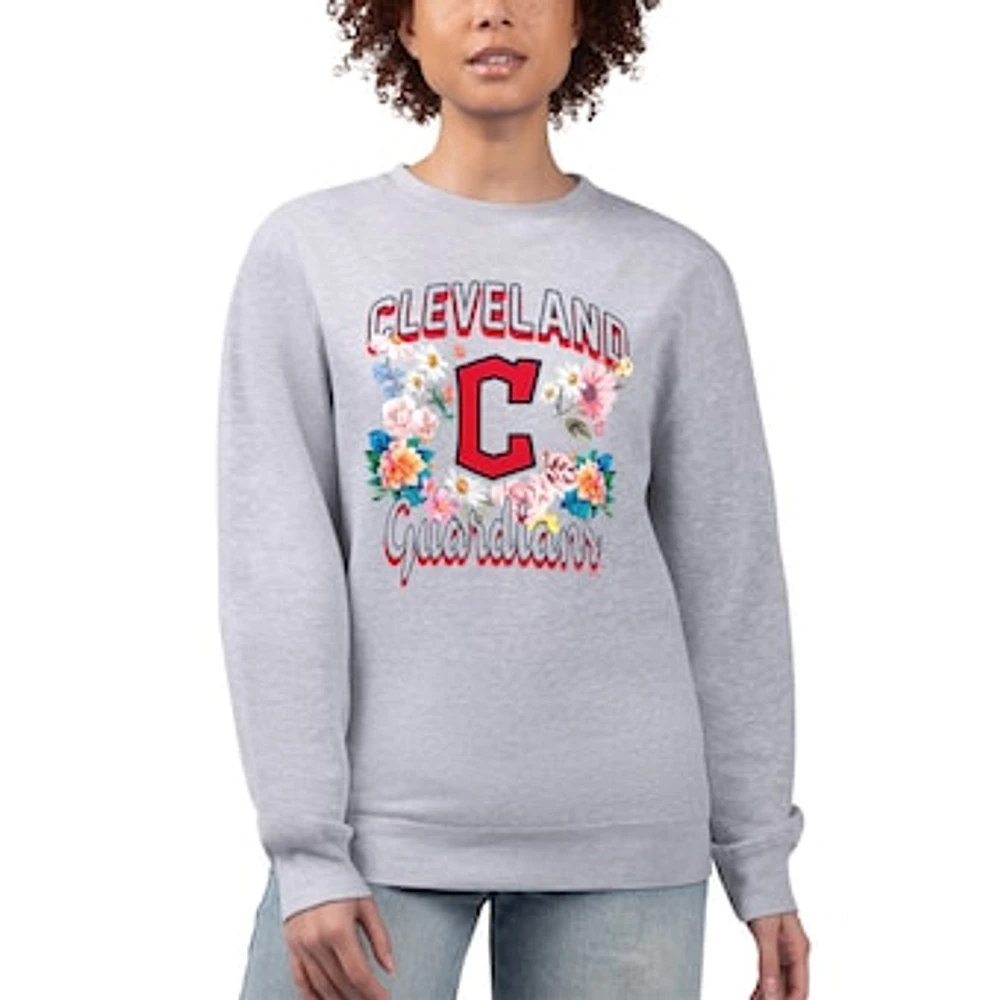 Women's G-III 4Her by Carl Banks Heather Gray Cleveland Guardians Flowers Graphic Pullover Sweatshirt