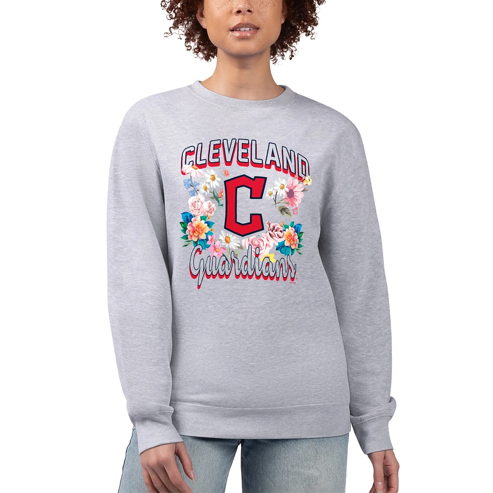 Women's G-III 4Her by Carl Banks Heather Gray Cleveland Guardians Flowers Graphic Pullover Sweatshirt