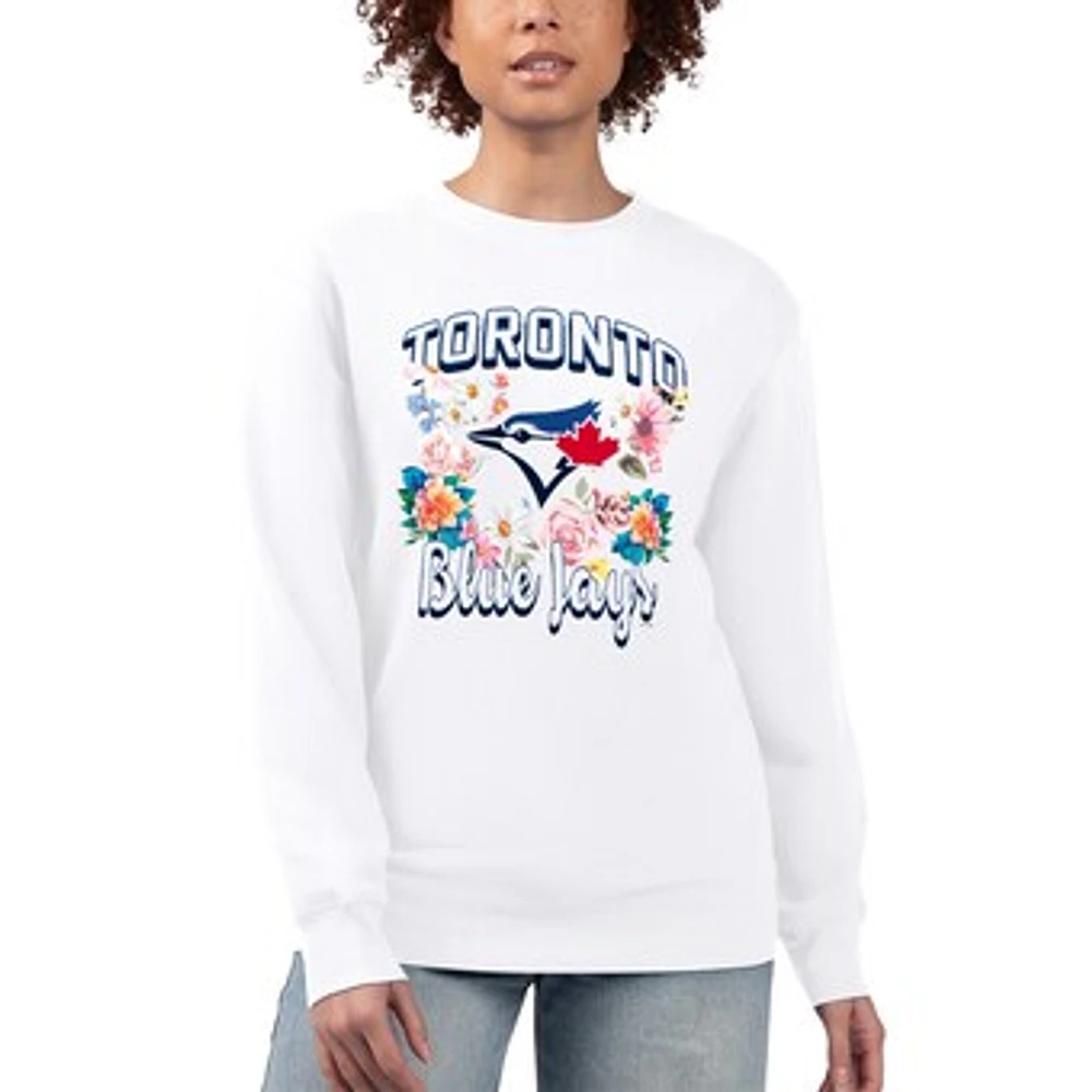 Women's G-III 4Her by Carl Banks White Toronto Blue Jays Flowers Graphic Pullover Sweatshirt