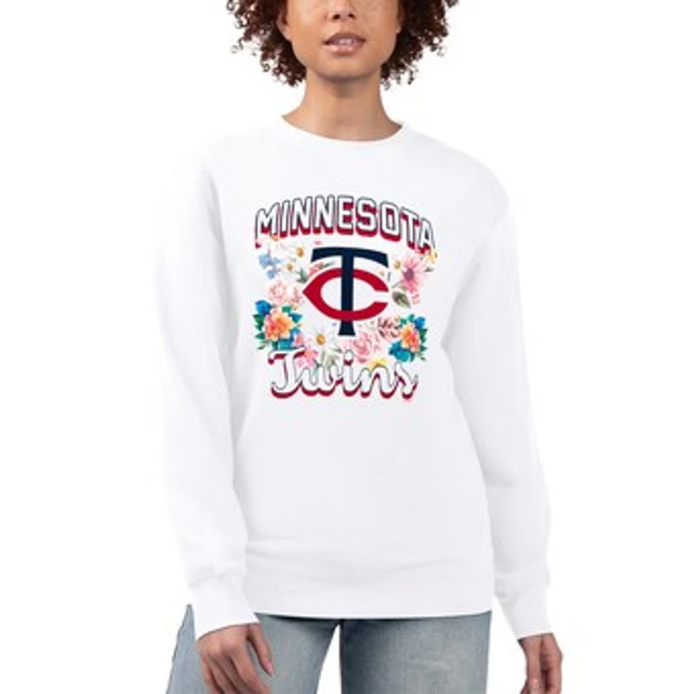 Women's G-III 4Her by Carl Banks White Minnesota Twins Flowers Graphic Pullover Sweatshirt