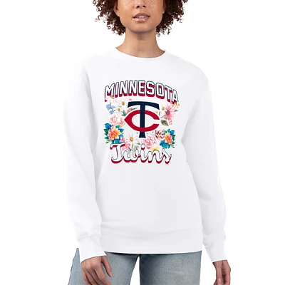 Women's G-III 4Her by Carl Banks White Minnesota Twins Flowers Graphic Pullover Sweatshirt