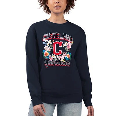 Women's G-III 4Her by Carl Banks Navy Cleveland Guardians Flowers Graphic Pullover Sweatshirt