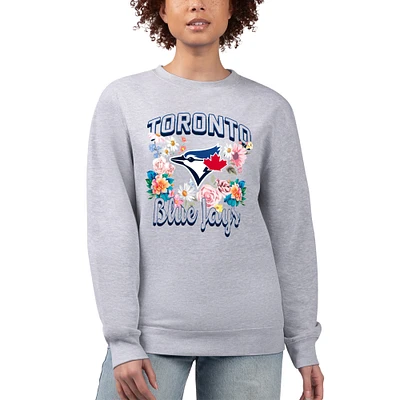 Women's G-III 4Her by Carl Banks Heather Gray Toronto Blue Jays Flowers Graphic Pullover Sweatshirt
