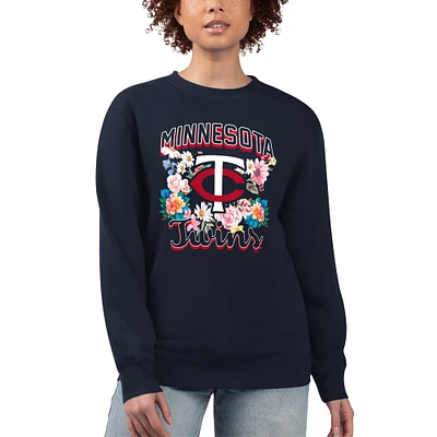 Women's G-III 4Her by Carl Banks Navy Minnesota Twins Flowers Graphic Pullover Sweatshirt