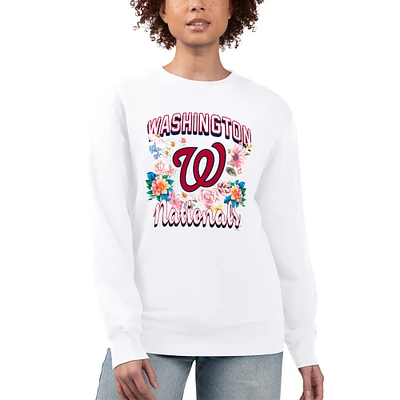 Women's G-III 4Her by Carl Banks White Washington Nationals Flowers Graphic Pullover Sweatshirt