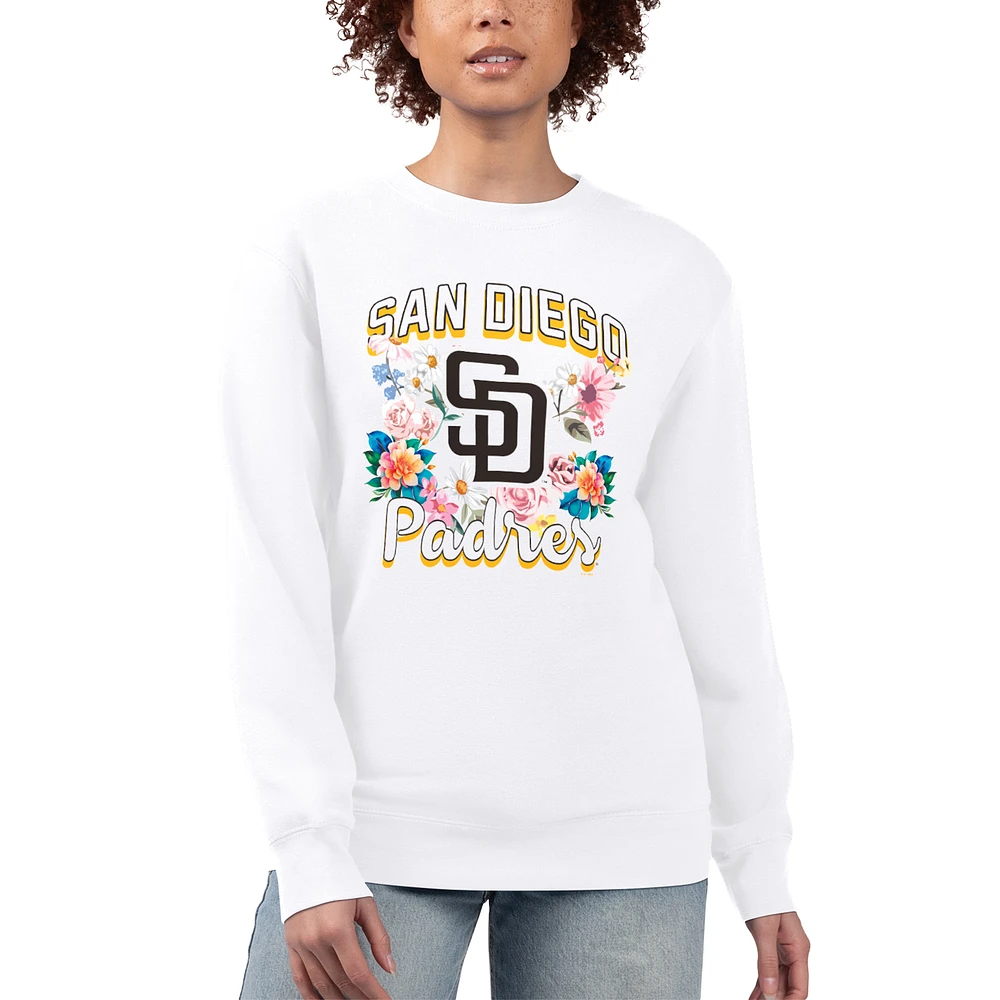 Women's G-III 4Her by Carl Banks White San Diego Padres Flowers Graphic Pullover Sweatshirt