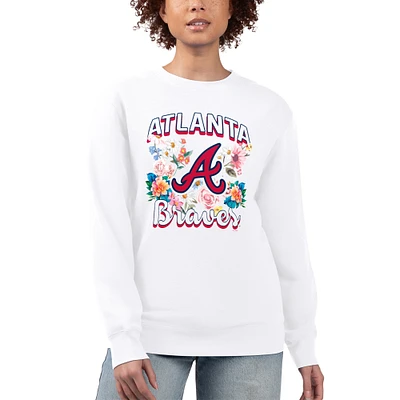 Women's G-III 4Her by Carl Banks White Atlanta Braves Flowers Graphic Pullover Sweatshirt