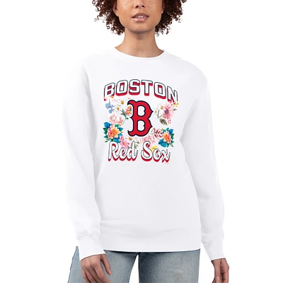 Women's G-III 4Her by Carl Banks White Boston Red Sox Flowers Graphic Pullover Sweatshirt