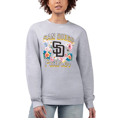 Women's G-III 4Her by Carl Banks Heather Gray San Diego Padres Flowers Graphic Pullover Sweatshirt