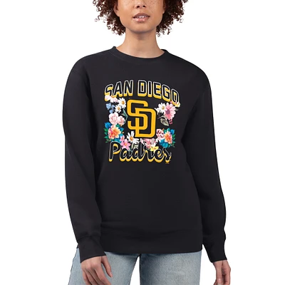 Women's G-III 4Her by Carl Banks Black San Diego Padres Flowers Graphic Pullover Sweatshirt