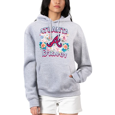 Women's G-III 4Her by Carl Banks Heather Gray Atlanta Braves Flowers Graphic Pullover Hoodie