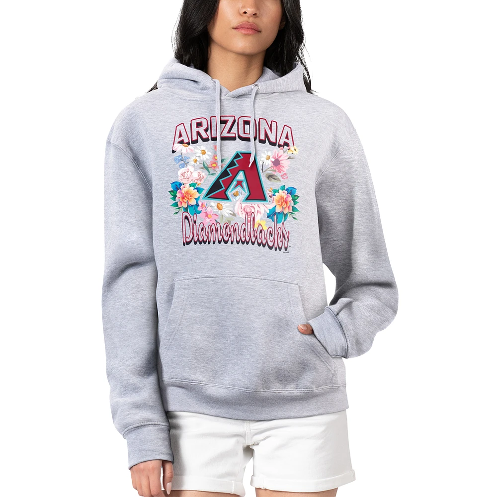 Women's G-III 4Her by Carl Banks Heather Gray Arizona Diamondbacks Flowers Graphic Pullover Hoodie