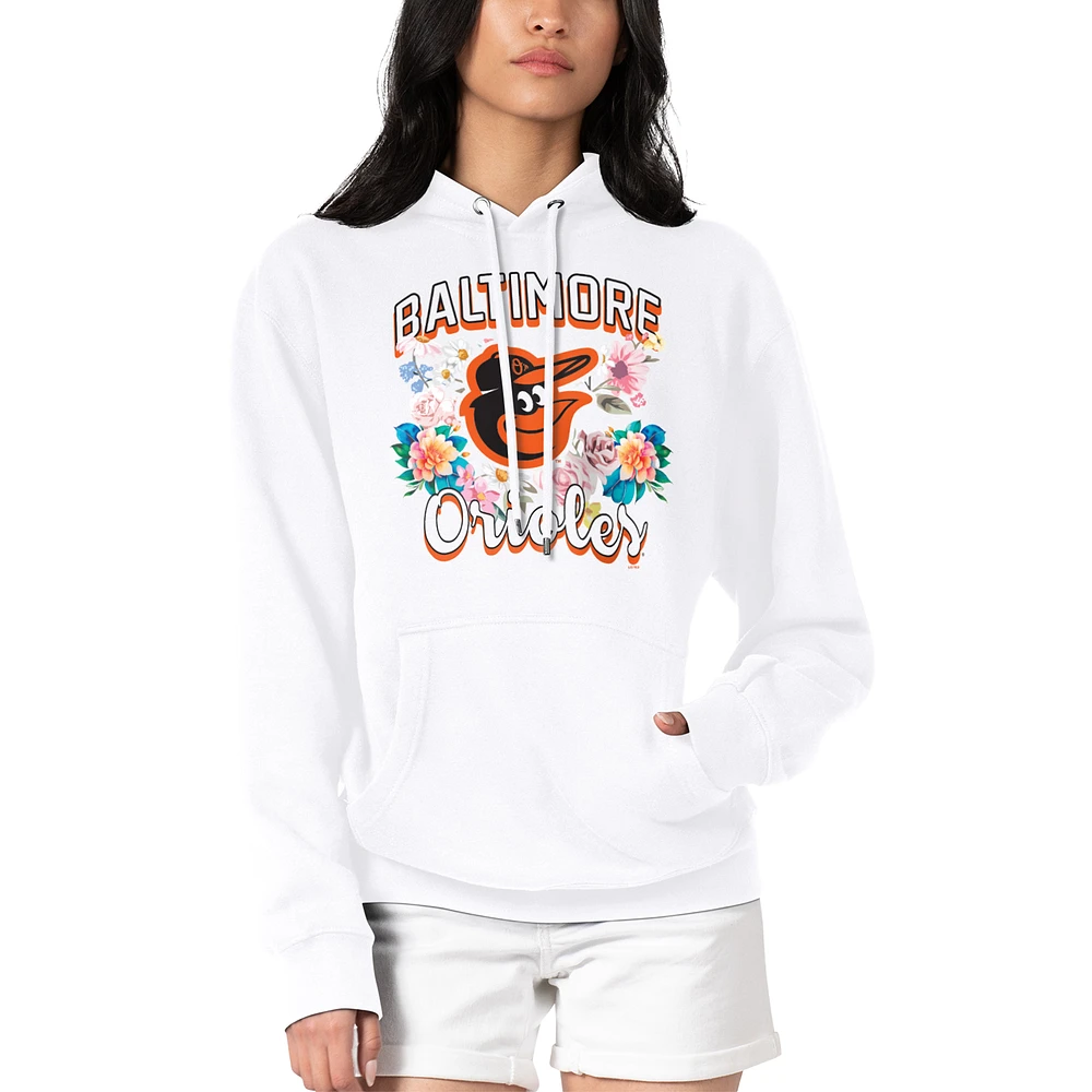Women's G-III 4Her by Carl Banks White Baltimore Orioles Flowers Graphic Pullover Hoodie