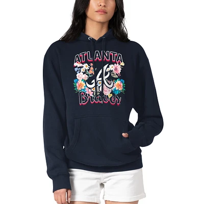 Women's G-III 4Her by Carl Banks Navy Atlanta Braves Flowers Graphic Pullover Hoodie