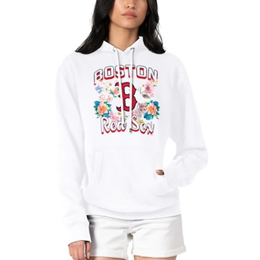 Women's G-III 4Her by Carl Banks White Boston Red Sox Flowers Graphic Pullover Hoodie