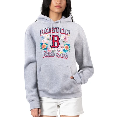 Women's G-III 4Her by Carl Banks Heather Gray Boston Red Sox Flowers Graphic Pullover Hoodie