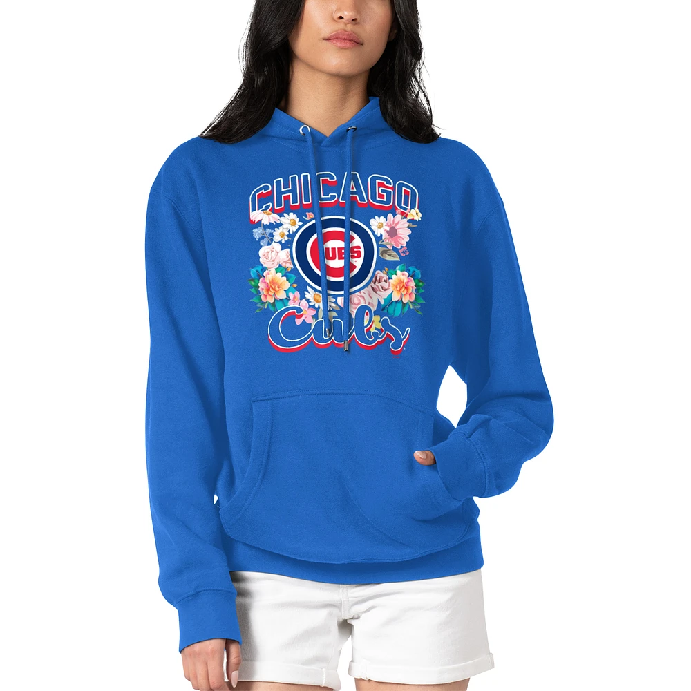 Women's G-III 4Her by Carl Banks Royal Chicago Cubs Flowers Graphic Pullover Hoodie