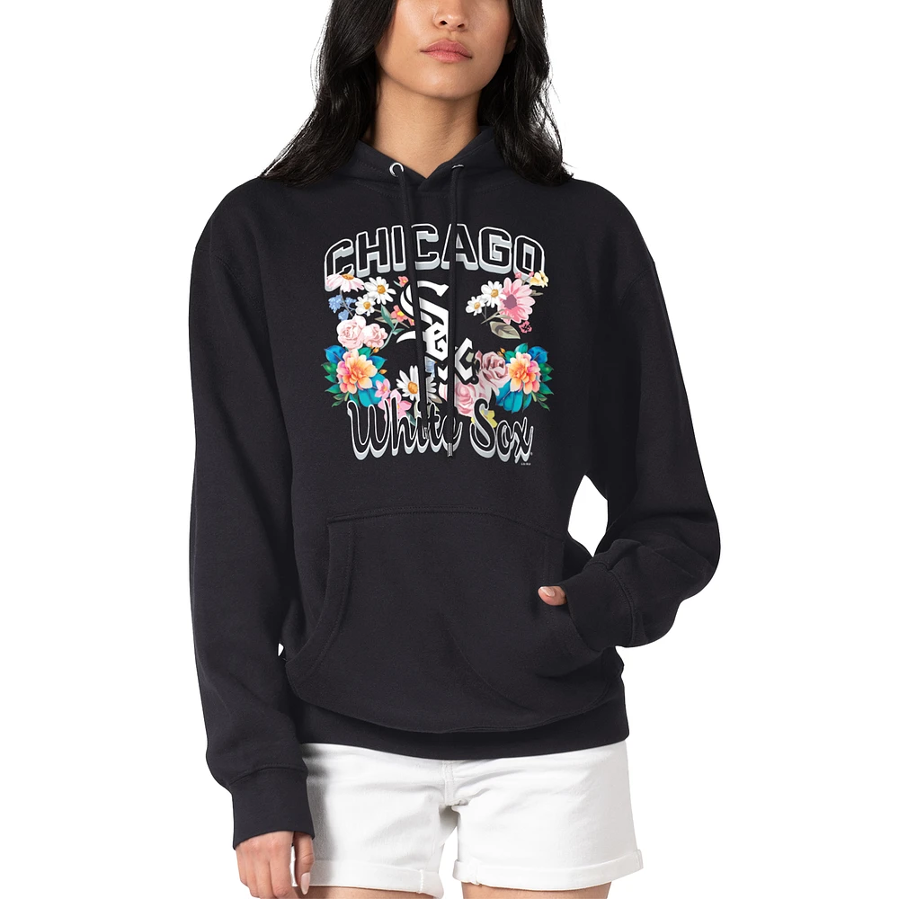Women's G-III 4Her by Carl Banks Black Chicago White Sox Flowers Graphic Pullover Hoodie