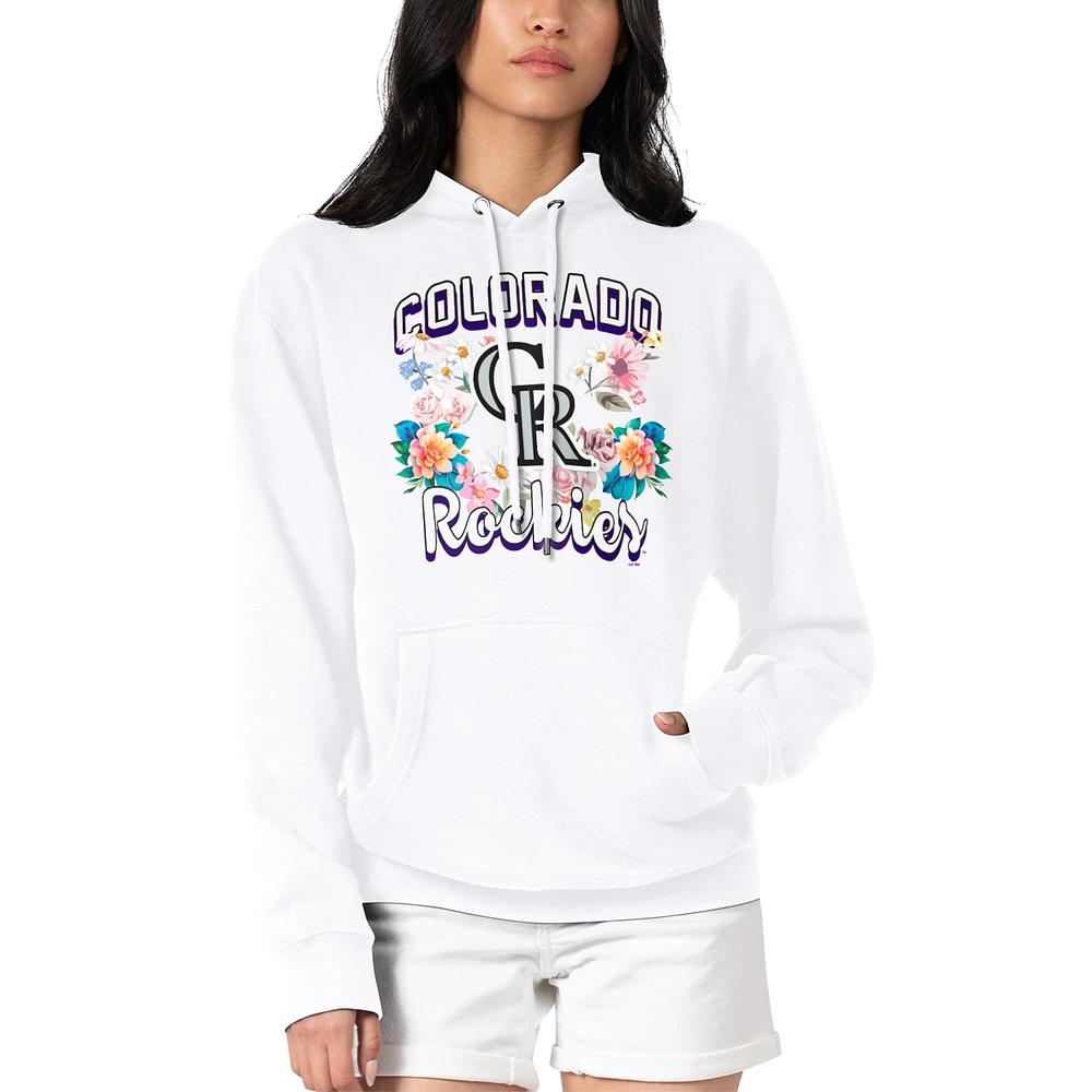 Women's G-III 4Her by Carl Banks White Colorado Rockies Flowers Graphic Pullover Hoodie