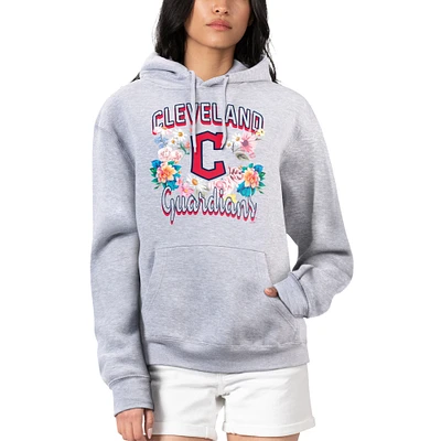Women's G-III 4Her by Carl Banks Heather Gray Cleveland Guardians Flowers Graphic Pullover Hoodie