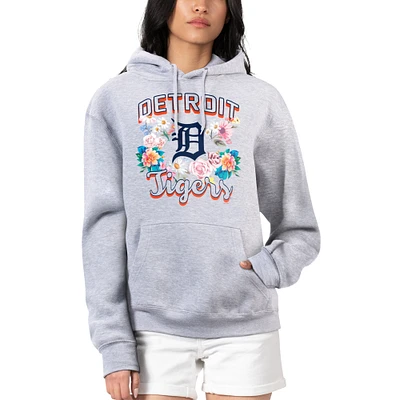 Women's G-III 4Her by Carl Banks Heather Gray Detroit Tigers Flowers Graphic Pullover Hoodie