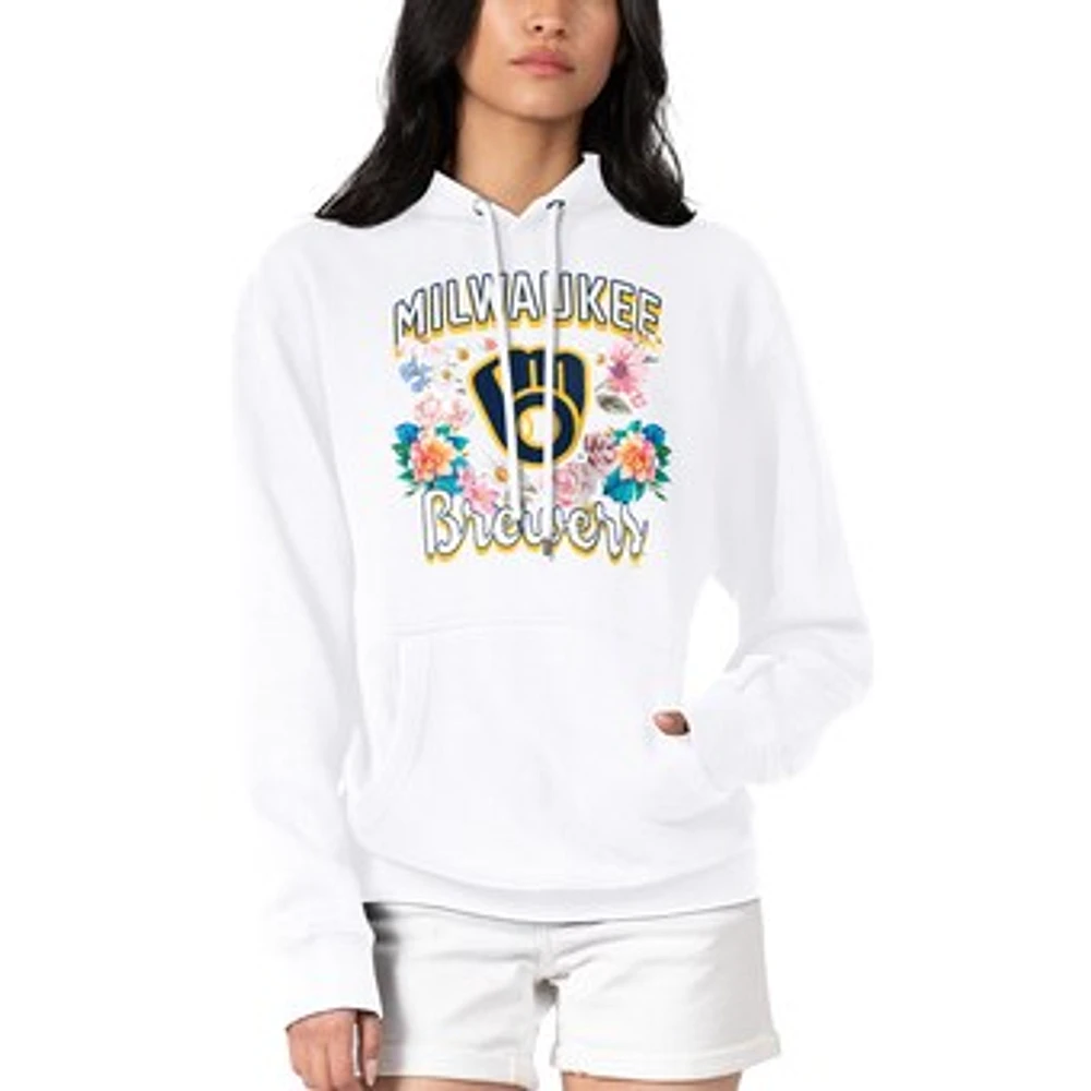 Women's G-III 4Her by Carl Banks White Milwaukee Brewers Flowers Graphic Pullover Hoodie
