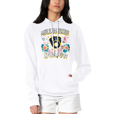Women's G-III 4Her by Carl Banks White Milwaukee Brewers Flowers Graphic Pullover Hoodie
