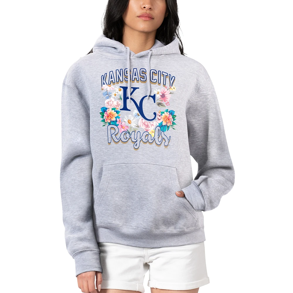 Women's G-III 4Her by Carl Banks Heather Gray Kansas City Royals Flowers Graphic Pullover Hoodie
