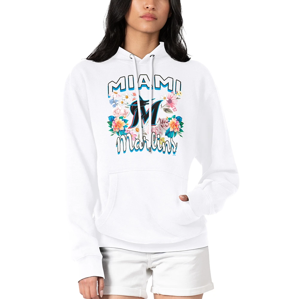 Women's G-III 4Her by Carl Banks White Miami Marlins Flowers Graphic Pullover Hoodie