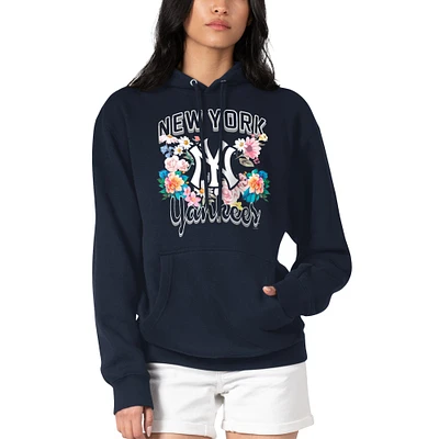 Women's G-III 4Her by Carl Banks Navy New York Yankees Flowers Graphic Pullover Hoodie