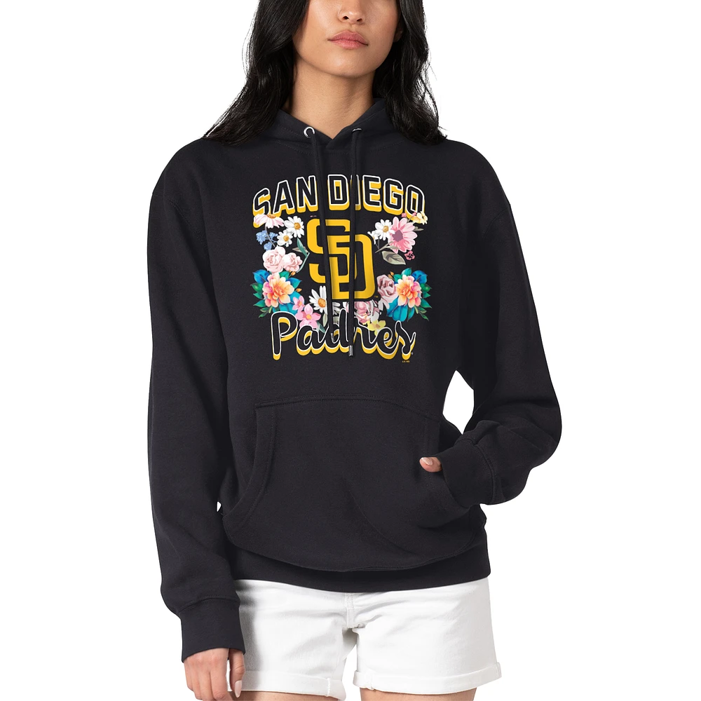 Women's G-III 4Her by Carl Banks Black San Diego Padres Flowers Graphic Pullover Hoodie