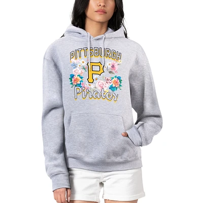 Women's G-III 4Her by Carl Banks Heather Gray Pittsburgh Pirates Flowers Graphic Pullover Hoodie