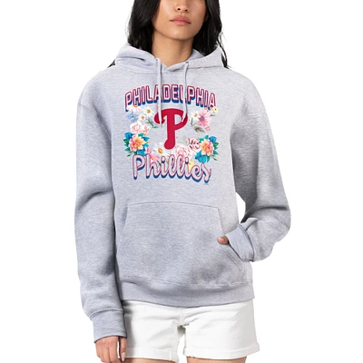 Women's G-III 4Her by Carl Banks Heather Gray Philadelphia Phillies Flowers Graphic Pullover Hoodie